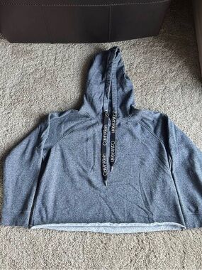 Like New Calvin Klein Cropped Heather Pullover Hoodie with Branded Drawstrings